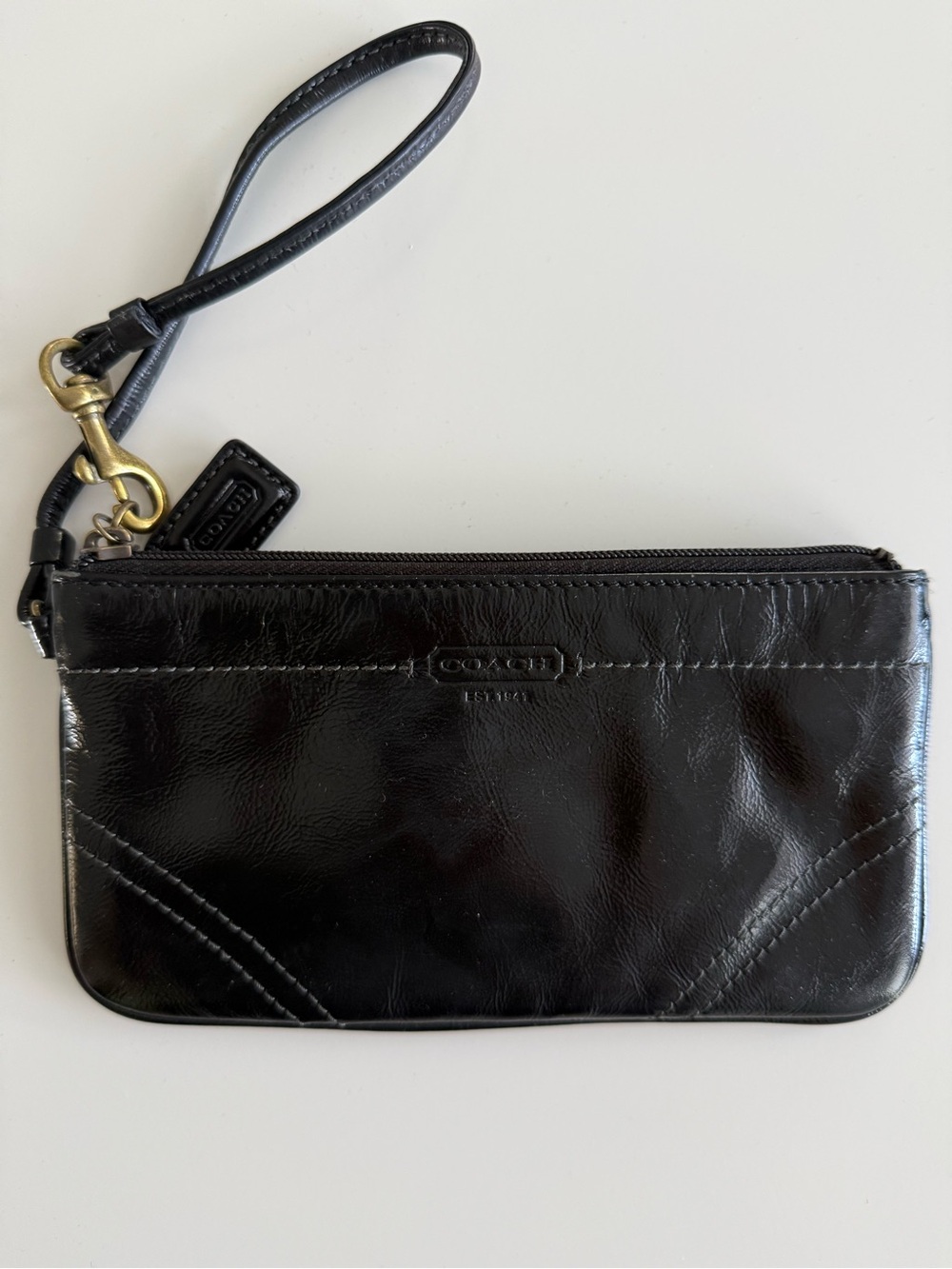 Coach Black Patent Leather Wristlet with Gold Hardware